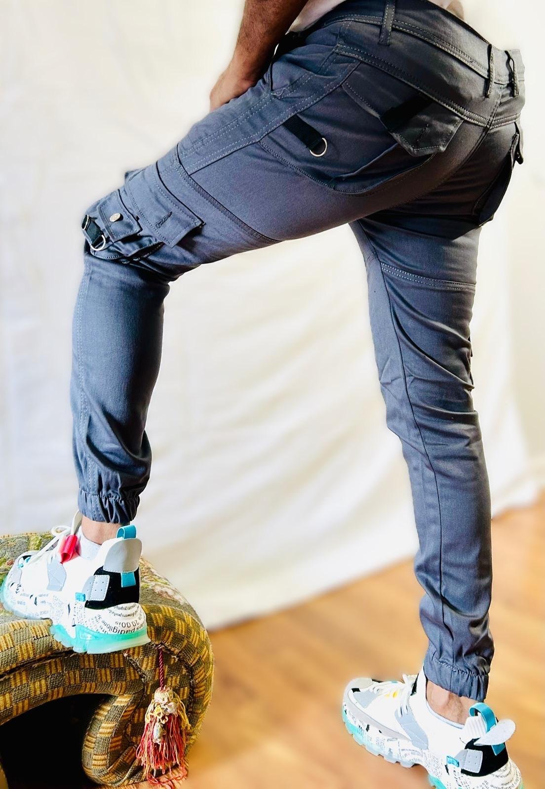 Slim Fit Grey Cargo Pants - Image 3