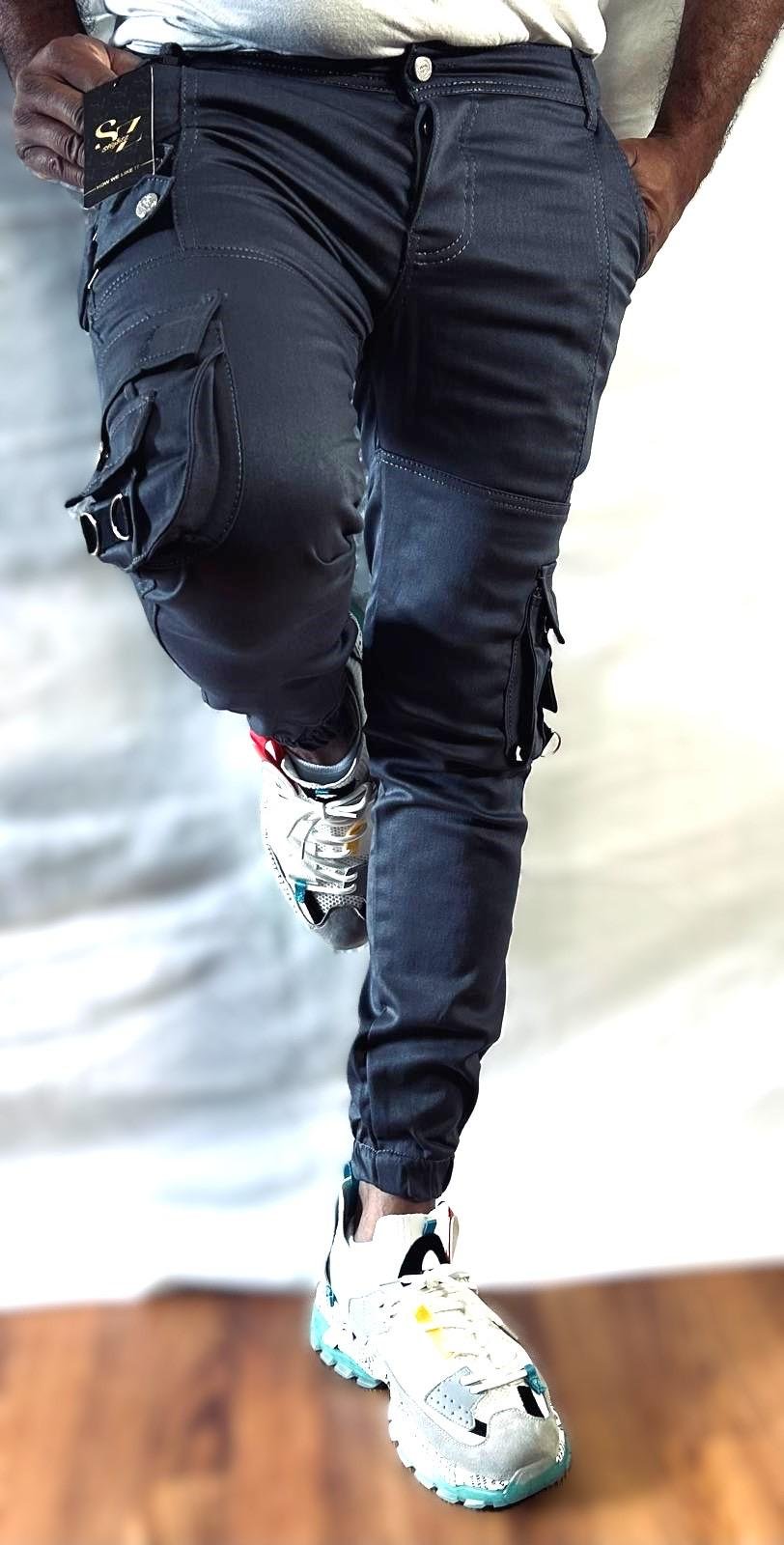 Slim Fit Grey Cargo Pants - Image 4