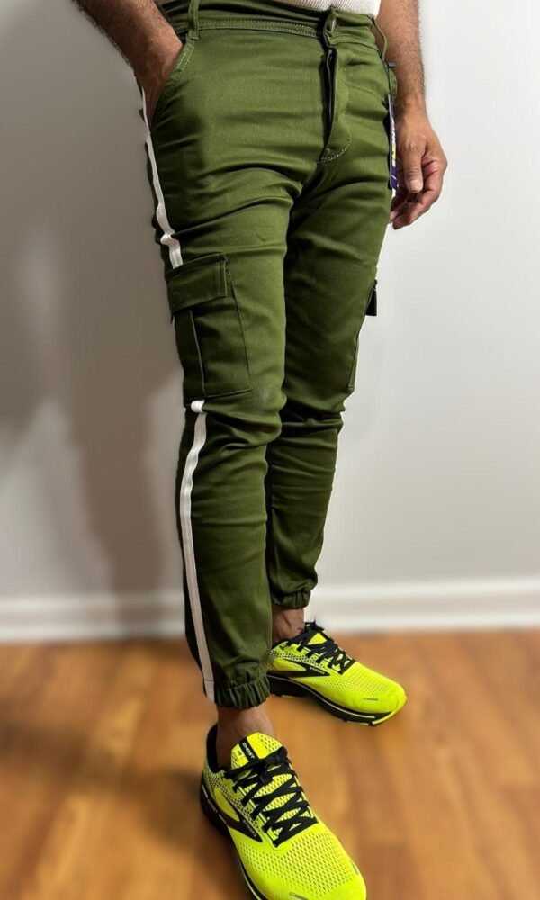 side stripe Green Cargo Slim Fit Pants - Image 2