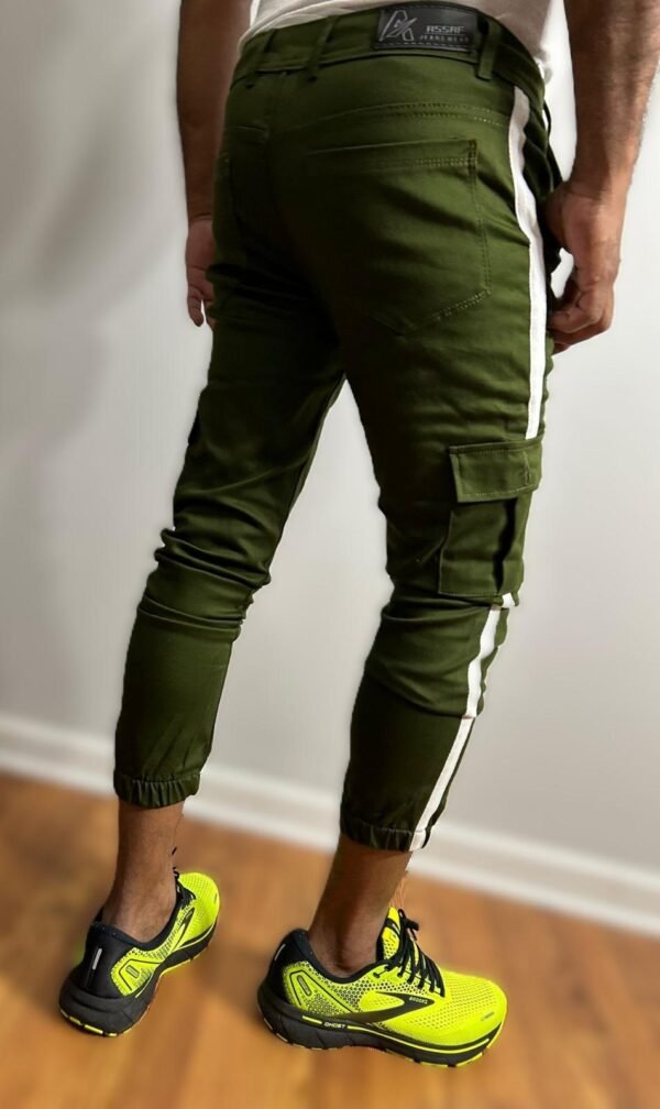 side stripe Green Cargo Slim Fit Pants - Image 3