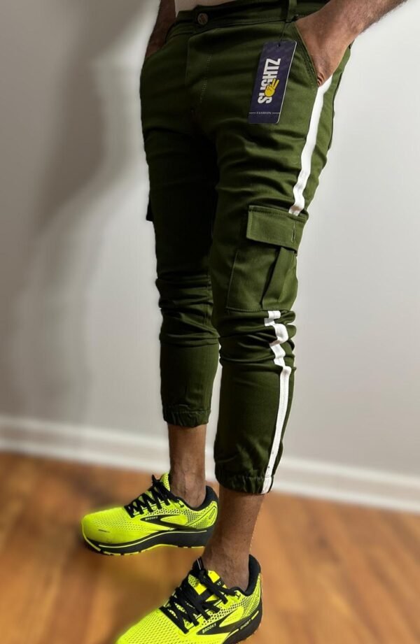 side stripe Green Cargo Slim Fit Pants