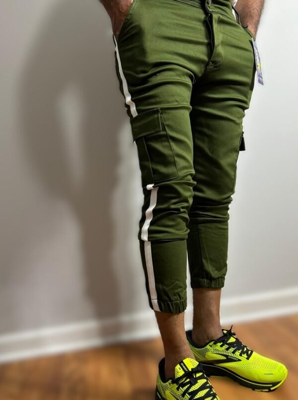 side stripe Green Cargo Slim Fit Pants - Image 4