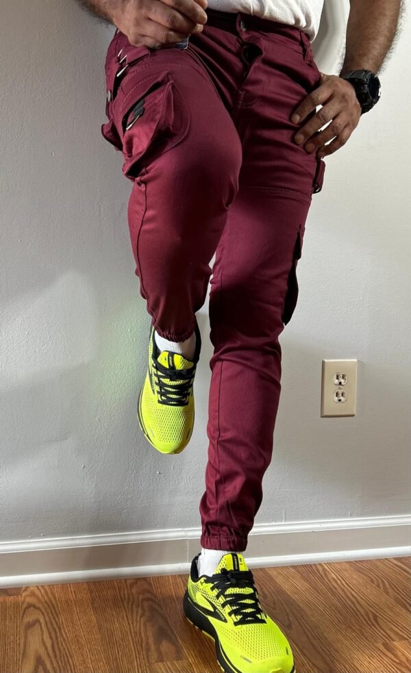 Slim Fit Maroon Cargo Pants - Image 2