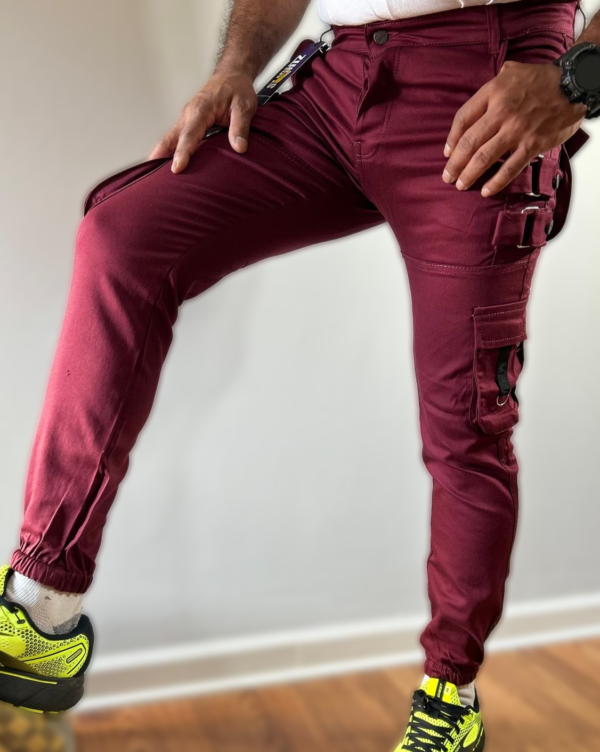 Slim Fit Maroon Cargo Pants - Image 3