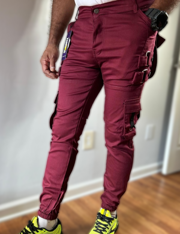 Slim Fit Maroon Cargo Pants - Image 5