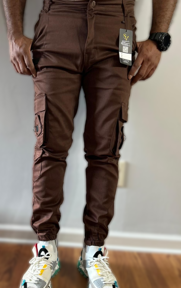 Slim Fit Brown Cargo Pants - Image 3