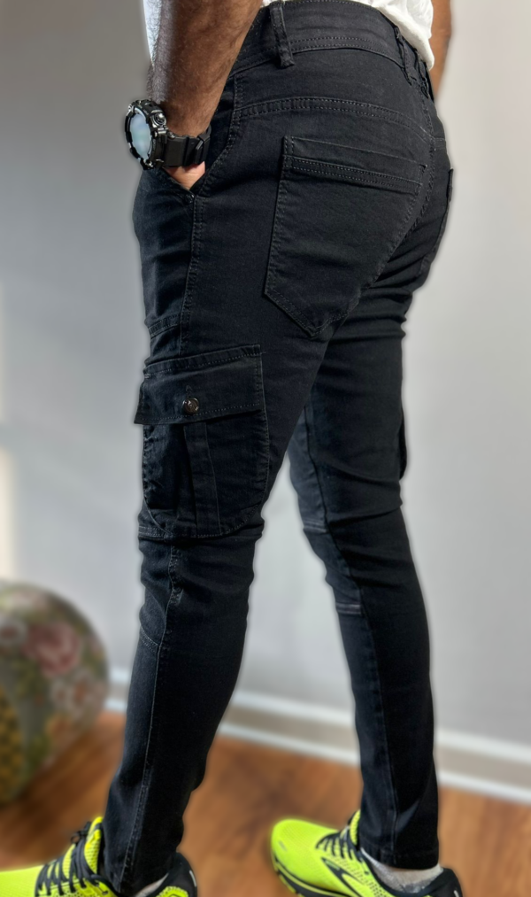 black Cargo denim Slim Fit Outdoor Pants